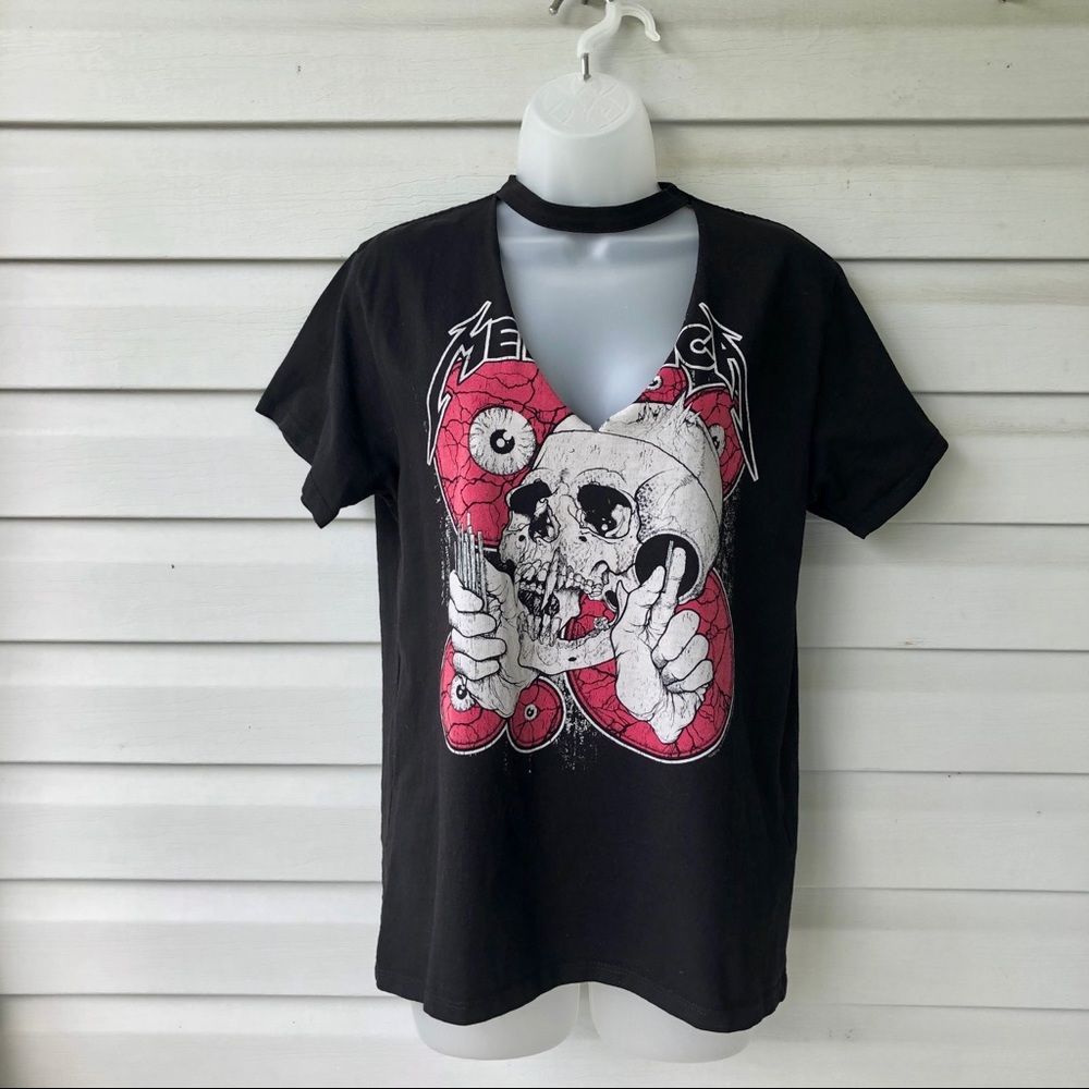 Topshop Metallica cut neck tshirt small 6 black